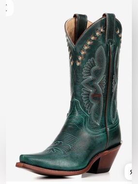 JUSTIN Sz 9 Turquoise Damiana Snip Toe Leather Western Boots Excellent Condition